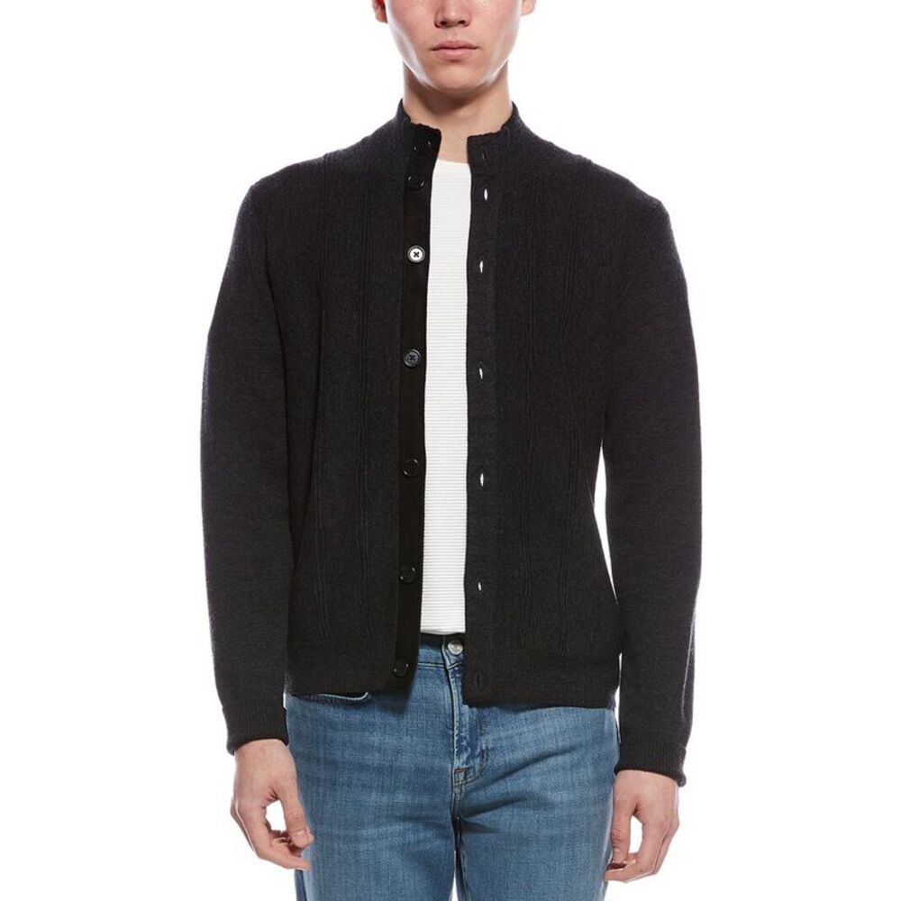 Bruno Magli Mens Merino Wool Cardigan, Black